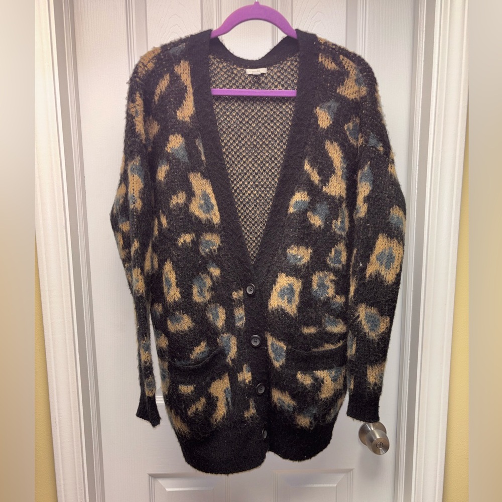 Ecoté Women’s Leopard Print Knit Cardigan Long Open Front | XS/S